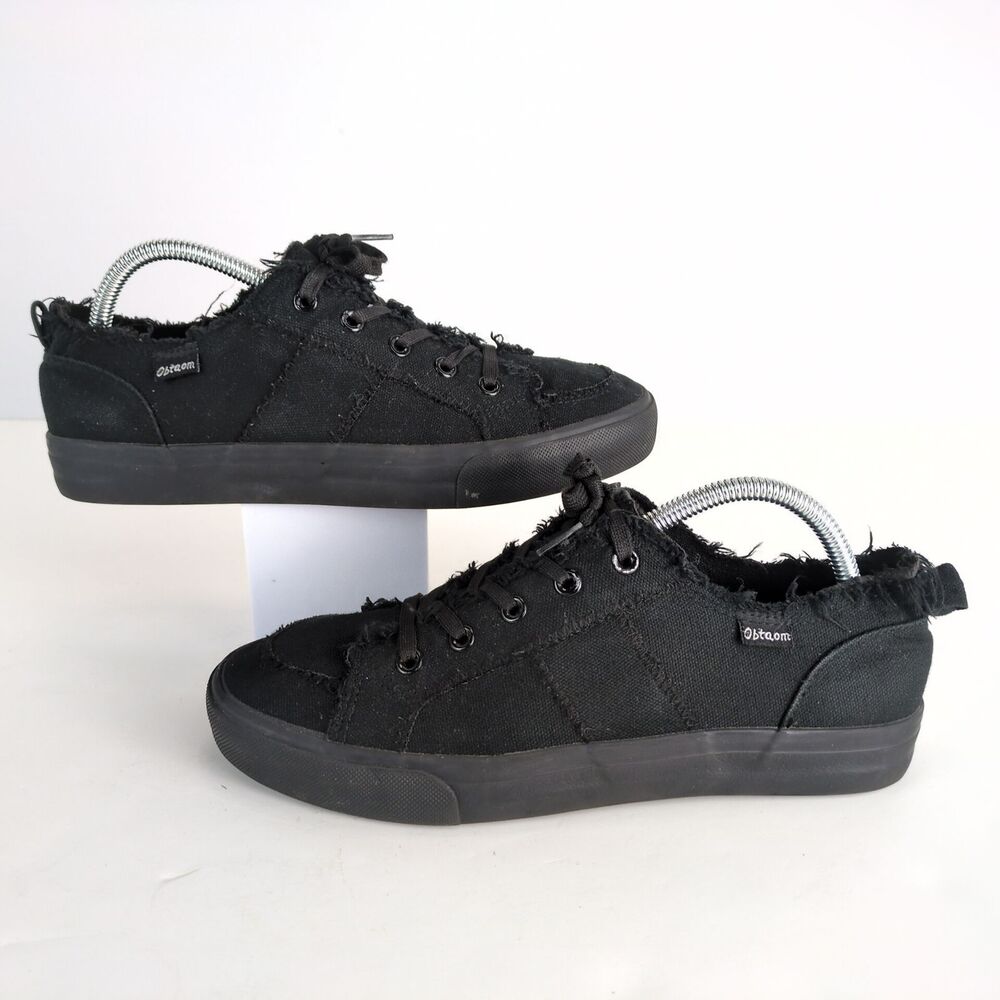 Obtaom Low Top Black Canvas Monochrome Sneakers Women's 10 Raw Rip Edge‎ Comfort